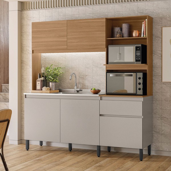 Cozinha Compacta para Pia Amaranto 5 Portas 1 Gaveta Amêndola/Nude Prime Tx - Demóbile