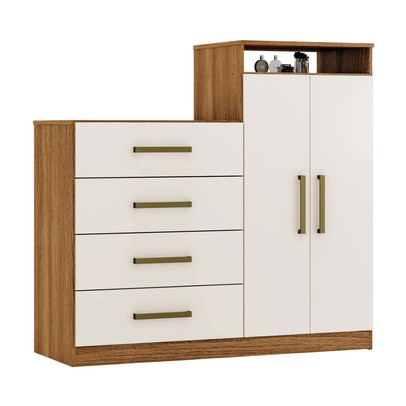 Cômoda áurea 2 Portas 4 Gavetas Amêndola/Off-White - Demóbile