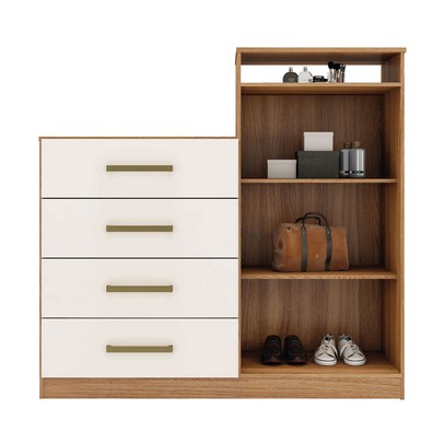 Cômoda áurea 2 Portas 4 Gavetas Amêndola/Off-White - Demóbile