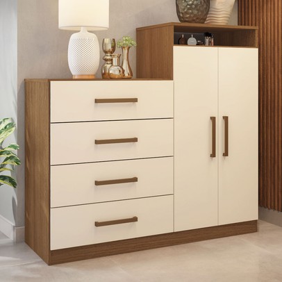 Cômoda áurea 2 Portas 4 Gavetas Amêndola/Off-White - Demóbile