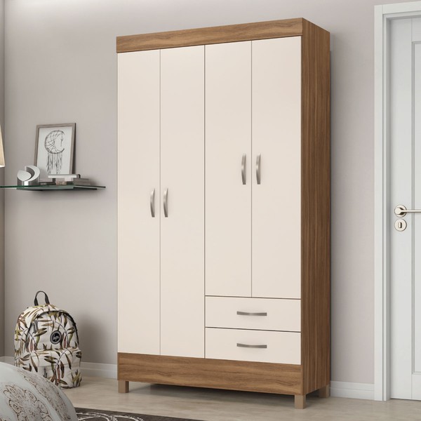 Guarda-Roupa Astro 4 Portas Amêndola/Off-White - Demóbile