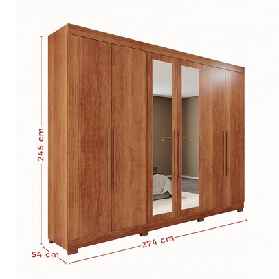 Guarda-Roupa Casal Eldorado Premium 6 Portas 6 Gavetas com Espelho com Pés 100% Mdf Cinamomo - Pnr Móveis
