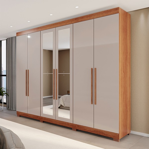 Guarda-Roupa Casal Eldorado Premium 6 Portas 6 Gavetas com Espelho com Pés 100% Mdf Cinamomo/Off White - Pnr Móveis