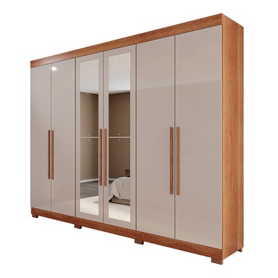 Guarda-Roupa Casal Eldorado Premium 6 Portas 6 Gavetas com Espelho com Pés 100% Mdf Cinamomo/Off White - Pnr Móveis