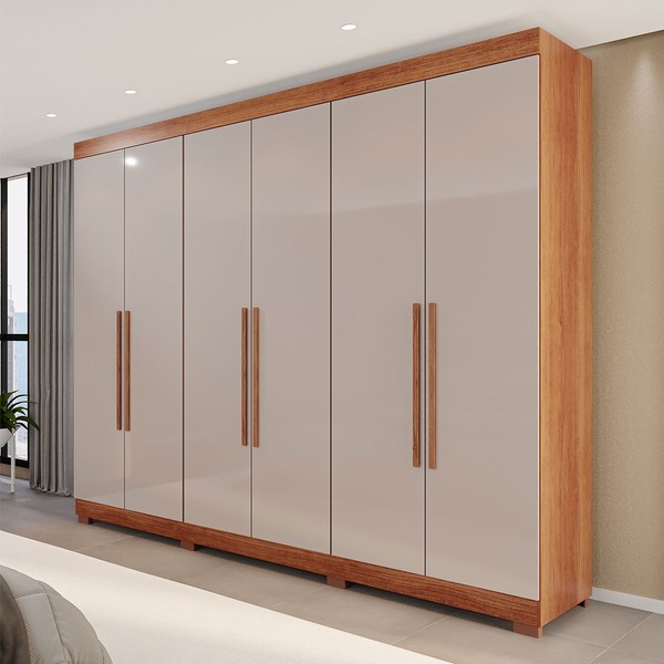 Guarda-Roupa Casal Eldorado Premium 6 Portas 6 Gavetas com Pé 100% Mdf Cinamomo/Off White - Pnr Móveis