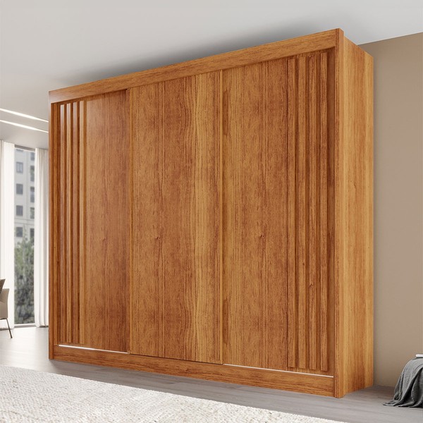 Guarda-Roupa Casal Dortmund 3 Portas 4 Gavetas Ripado 100% Mdf Cinamomo - Pnr Móveis