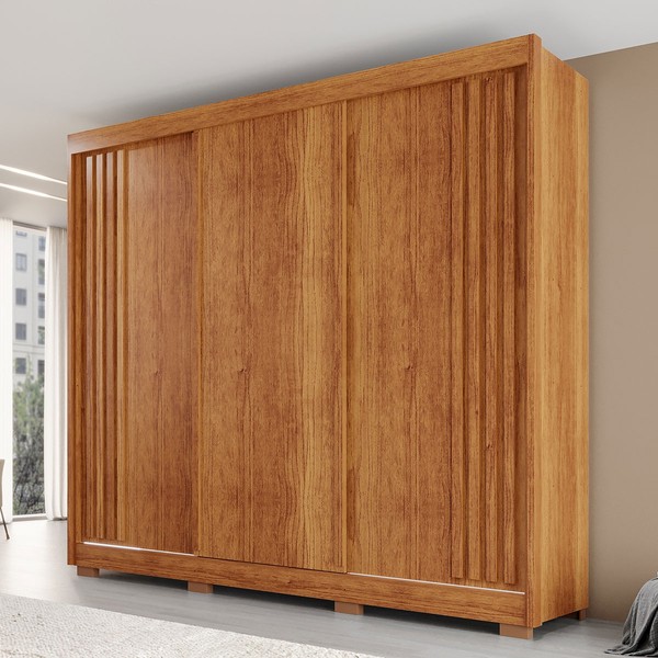 Guarda-Roupa Casal Dortmund 3 Portas 4 Gavetas com Pés Ripado 100% Mdf Cinamomo - Pnr Móveis
