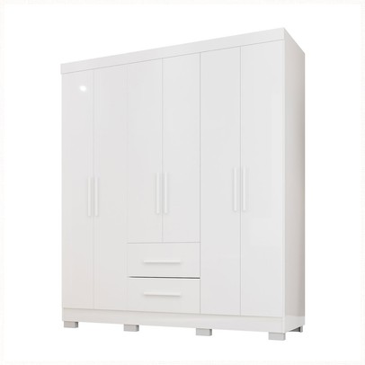 Guarda-Roupa Casal Diamante 6 Portas 2 Gavetas com Pés Branco - Pnr Móveis