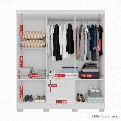 Guarda-Roupa Casal Diamante 6 Portas 2 Gavetas com Pés Branco - Pnr Móveis