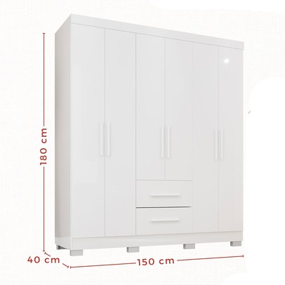Guarda-Roupa Casal Diamante 6 Portas 2 Gavetas com Pés Branco - Pnr Móveis