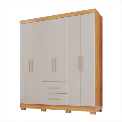 Guarda-Roupa Casal Diamante 6 Portas 2 Gavetas com Pés Cinamomo/Off White - Pnr Móveis