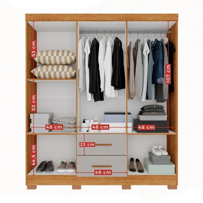 Guarda-Roupa Casal Diamante 6 Portas 2 Gavetas com Pés Cinamomo/Off White - Pnr Móveis