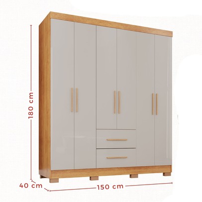 Guarda-Roupa Casal Diamante 6 Portas 2 Gavetas com Pés Cinamomo/Off White - Pnr Móveis