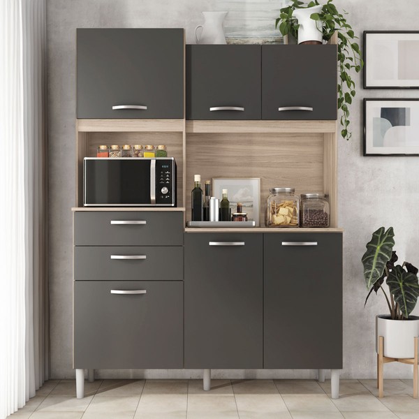 Cozinha Compacta Harmonia 6 Portas 2 Gavetas Avena/Grafito - Demóbile