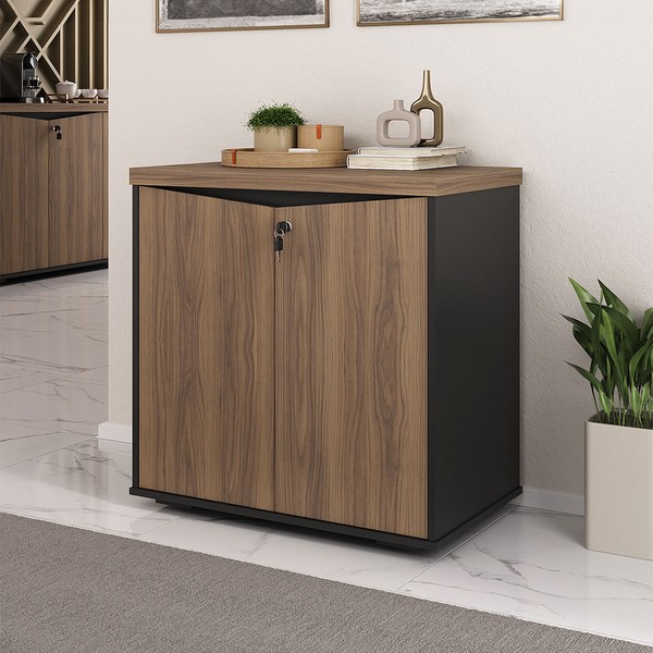 Armário para Escritório Y37 2 Portas com Chave Nogal/Preto - Artany Móveis