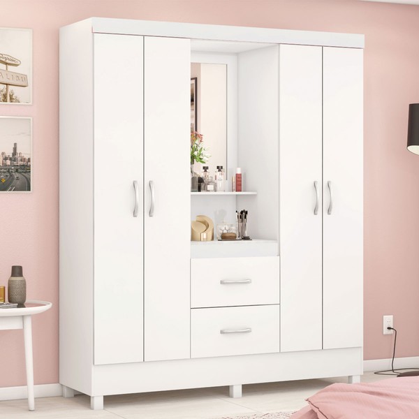 Guarda-Roupa Capelinha Lord 4 Portas Branco/Rosa/Branco - Demóbile