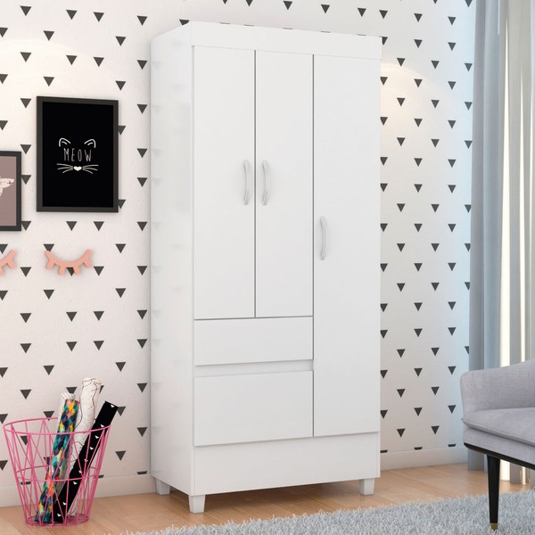 Guarda-Roupa Wind 3 Portas Branco/Rosa/Branco - Demóbile
