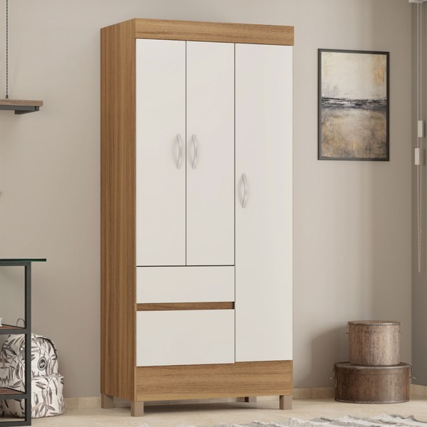 Guarda-Roupa Wind 3 Portas Amêndola/Off-White - Demóbile