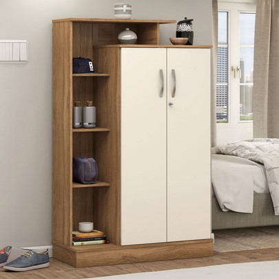 Armário Multiuso Elite 2 Portas com Chave Amêndola/Off-White - Demóbile
