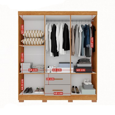 Guarda-Roupa Casal Diamante Premium 6 Portas 2 Gavetas com Pés e Espelho Cinamomo/Off White - Pnr Móveis