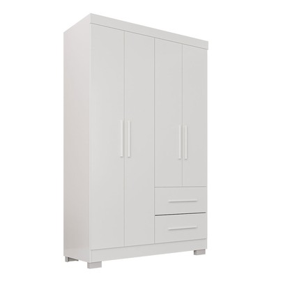 Guarda-Roupa Solteiro Diamante Premium 4 Portas 2 Gavetas com Pé Branco - Pnr Móveis