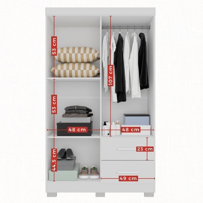 Guarda-Roupa Solteiro Diamante Premium 4 Portas 2 Gavetas com Pé Branco - Pnr Móveis