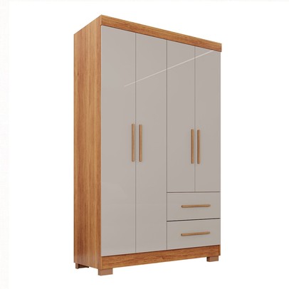 Guarda-Roupa Solteiro Diamante Premium 4 Portas 2 Gavetas com Pé Cinamomo/Off White - Pnr Móveis