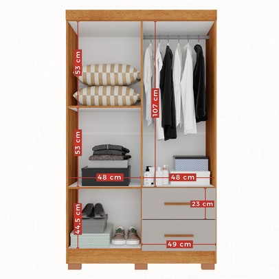 Guarda-Roupa Solteiro Diamante Premium 4 Portas 2 Gavetas com Pé Cinamomo/Off White - Pnr Móveis