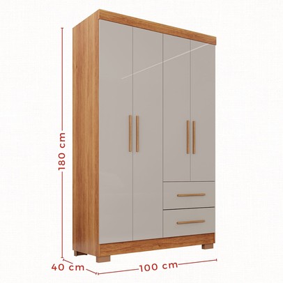 Guarda-Roupa Solteiro Diamante Premium 4 Portas 2 Gavetas com Pé Cinamomo/Off White - Pnr Móveis