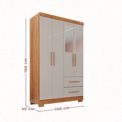Guarda-Roupa Diamante Premium 4 Portas 2 Gavetas com Pés e Espelho Cinamomo/Off White - Pnr Móveis
