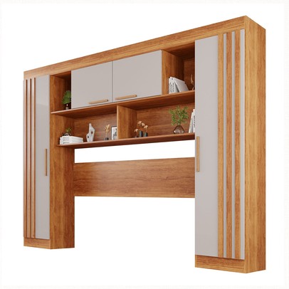 Guarda-Roupa Solteiro Modulado Zurique 4 Portas Ripado Cinamomo/Off White - Pnr Móveis