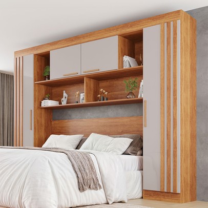 Guarda-Roupa Solteiro Modulado Zurique 4 Portas Ripado Cinamomo/Off White - Pnr Móveis