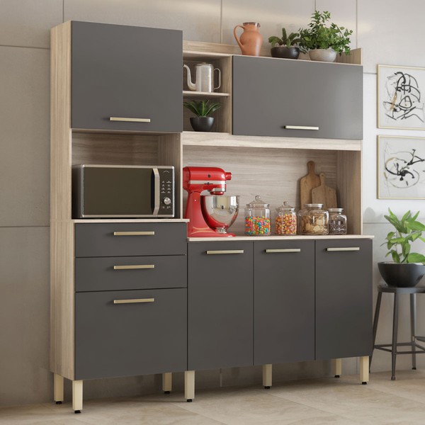 Cozinha Compacta Select 6 Portas 2 Gavetas Avena/Grafito - Demóbile