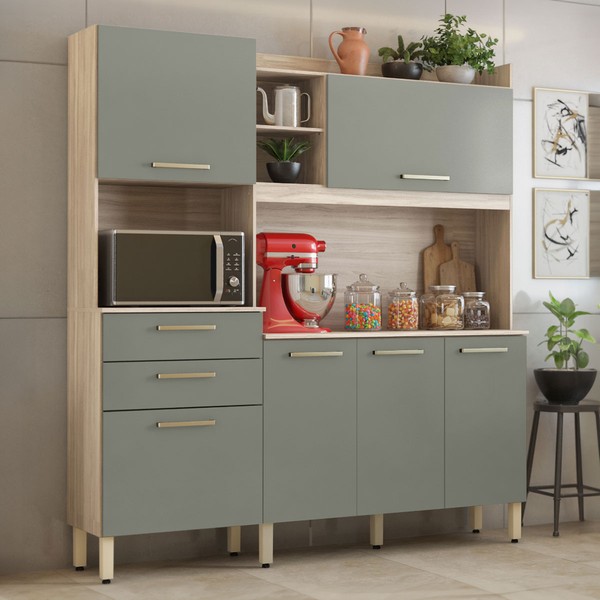 Cozinha Compacta Select 6 Portas 2 Gavetas Avena/Menta - Demóbile