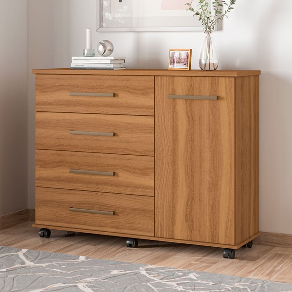 Cômoda Flora 1 Porta 4 Gavetas Amêndola/Touch - Demóbile