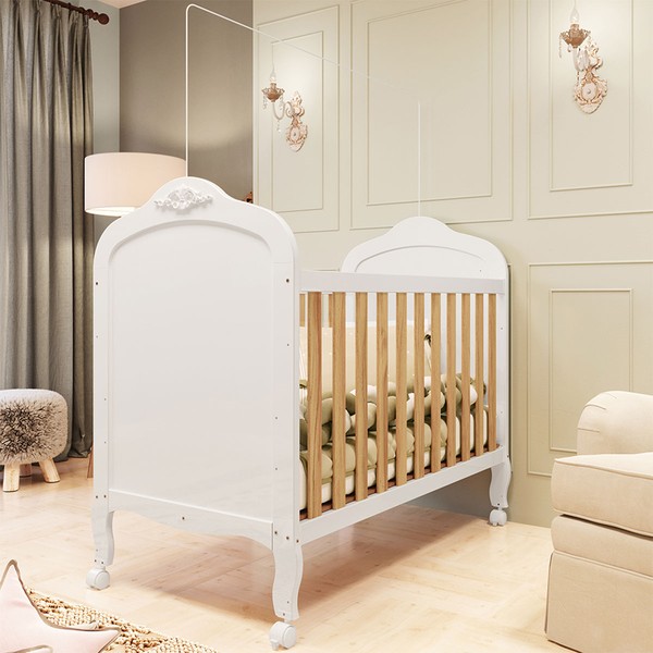 Berço Americano 3 em 1 Elô 100% Mdf Branco Brilho/Amêndoa - Móveis Peroba
