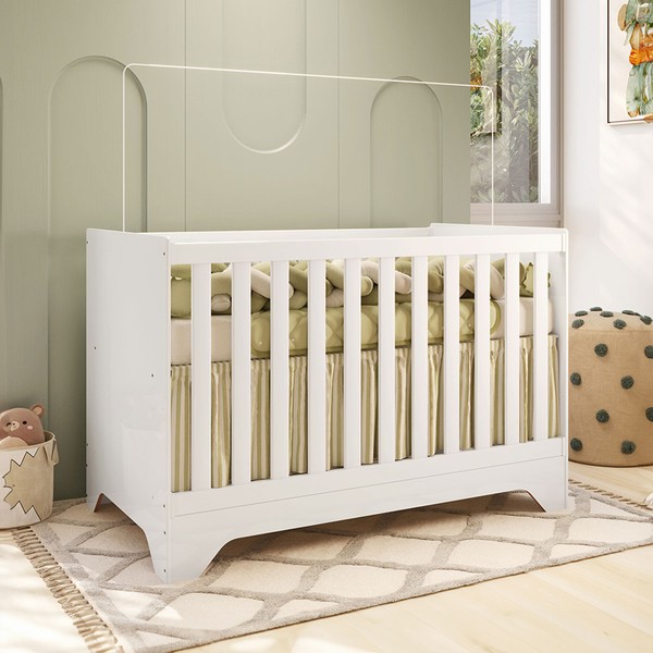 Berço Americano 3 em 1 Popy Retrô 100% Mdf Branco Brilho - Móveis Peroba