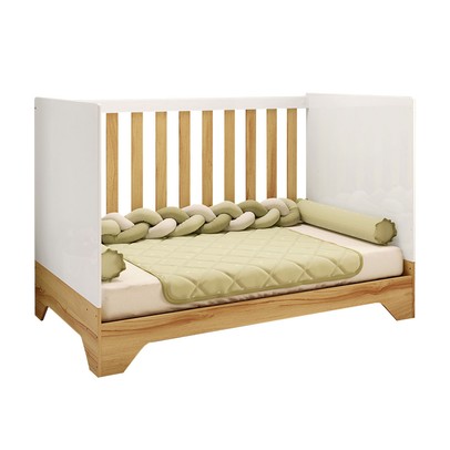 Berço Americano 3 em 1 Popy Retrô 100% Mdf Branco Brilho/Amêndoa - Móveis Peroba