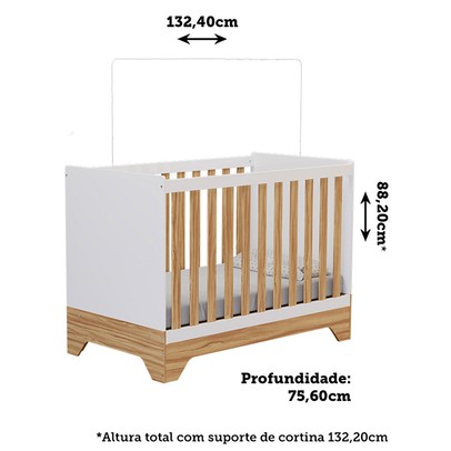 Berço Americano 3 em 1 Popy Retrô 100% Mdf Branco Brilho/Amêndoa - Móveis Peroba