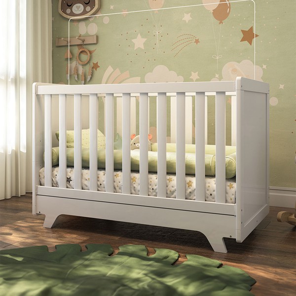 Berço Americano 2 em 1 Retrô 100% Mdf Branco Brilho - Móveis Peroba