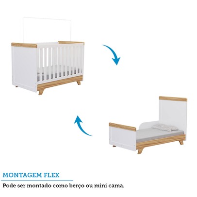 Berço Americano 2 em 1 Retrô 100% Mdf Branco Brilho/Amêndoa - Móveis Peroba