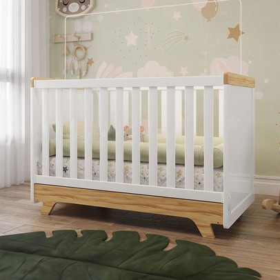 Berço Americano 2 em 1 Retrô 100% Mdf Branco Brilho/Amêndoa - Móveis Peroba