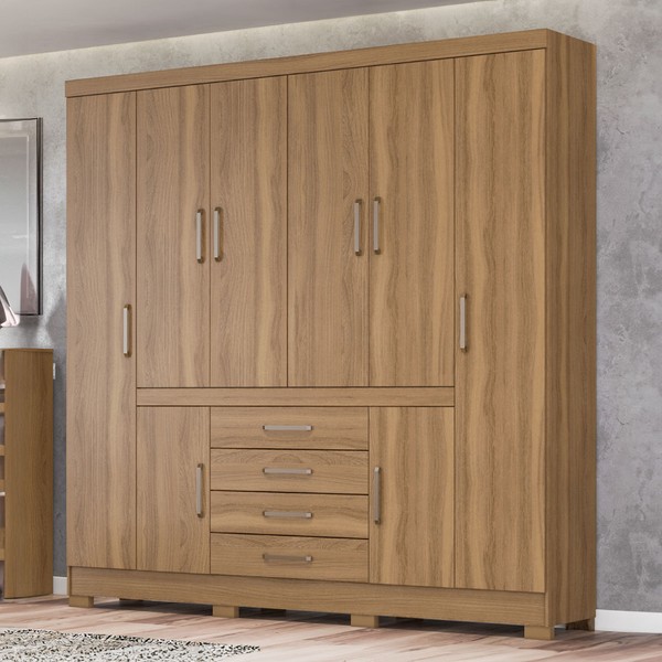 Guarda-Roupa Casal New Realce 8 Portas 3 Gavetas Amêndola/Touch - Demóbile