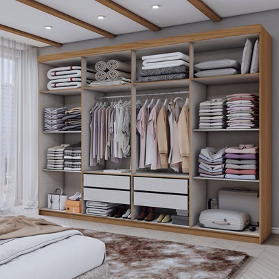 Guarda-Roupa Casal Aurora 8 Portas 4 Gavetas Marrocos/Off White - Panorama Móveis