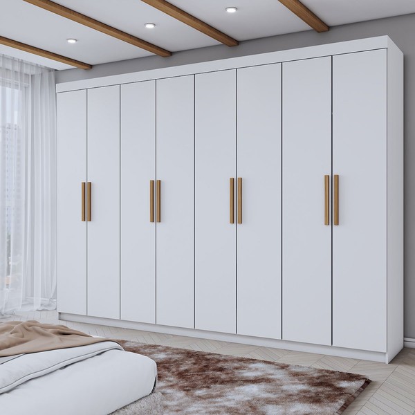Guarda-Roupa Casal Aurora 8 Portas 4 Gavetas Branco Neve - Panorama Móveis