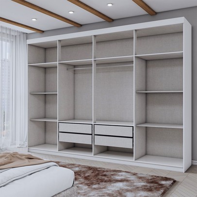 Guarda-Roupa Casal Aurora 8 Portas 4 Gavetas Branco Neve - Panorama Móveis