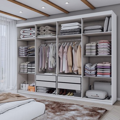 Guarda-Roupa Casal Aurora 8 Portas 4 Gavetas Branco Neve - Panorama Móveis