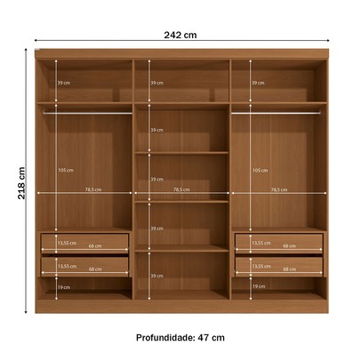 Guarda-Roupa Casal 6 Portas 4 Gavetas R582 Canela - Kappesberg