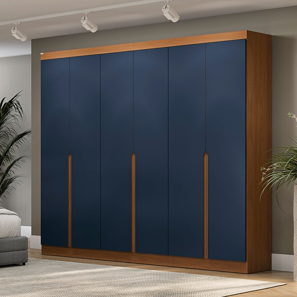 Guarda-Roupa Casal 6 Portas 4 Gavetas R582 Canela/Azul - Kappesberg