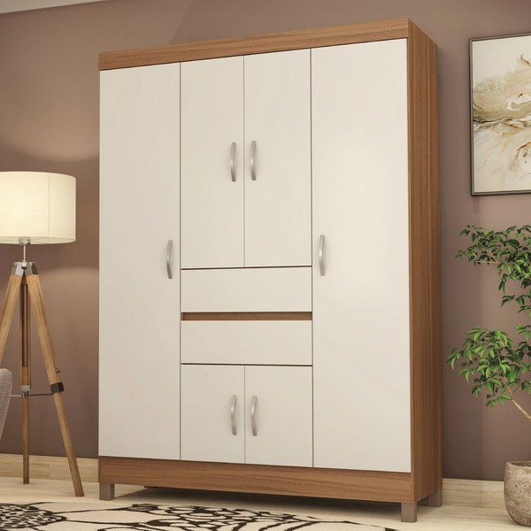 Guarda-Roupa Casal Ecom Ii 6 Portas Amêndola/Off-White - Demóbile